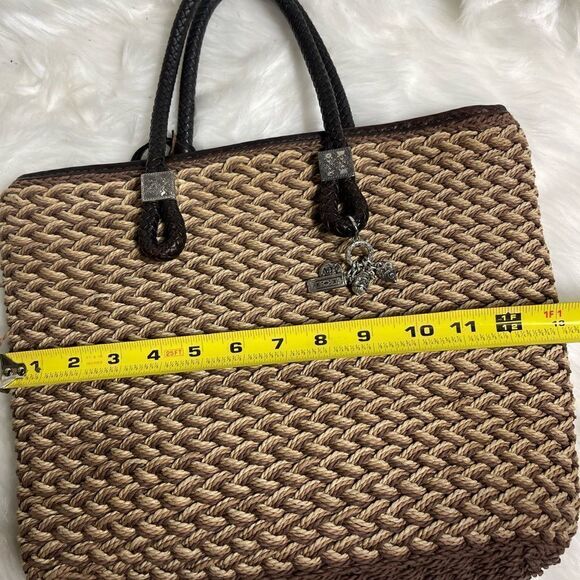 Brighton leather brown and brown woven straw shoulder bag silver tone accent - Picture 10 of 11